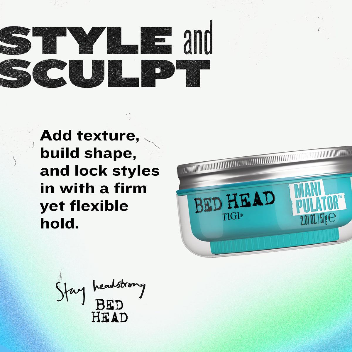 TIGI Bed Head open jar close-up of putty texture, showing easy-to-work consistency