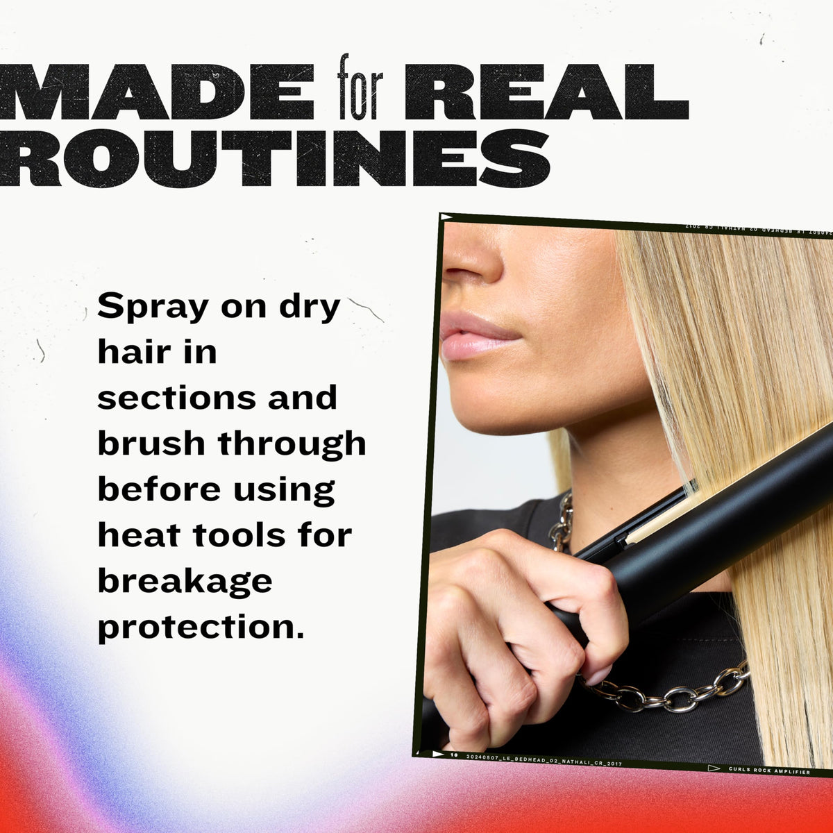 TIGI Bed Head mist applied to dry hair demonstrating protection and easy restyling