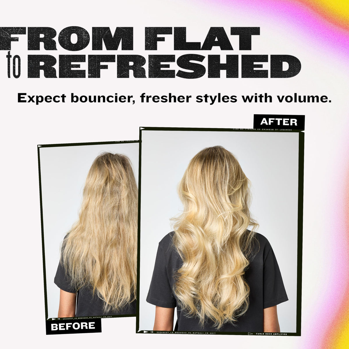 TIGI Bed Head before and after showing visible root lift