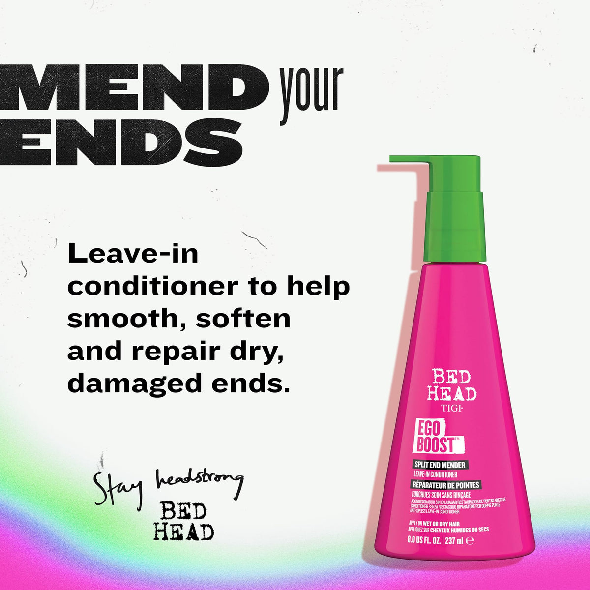 TIGI Bed Head pump and cap detail highlighting easy dispensing benefit