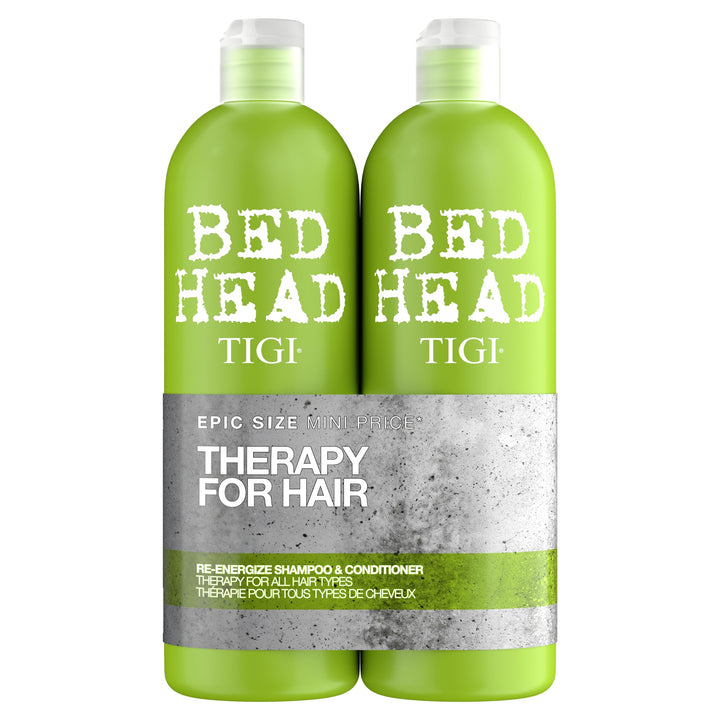 TIGI front packaging showing dual 25.36 oz bottles and brand clarity benefit