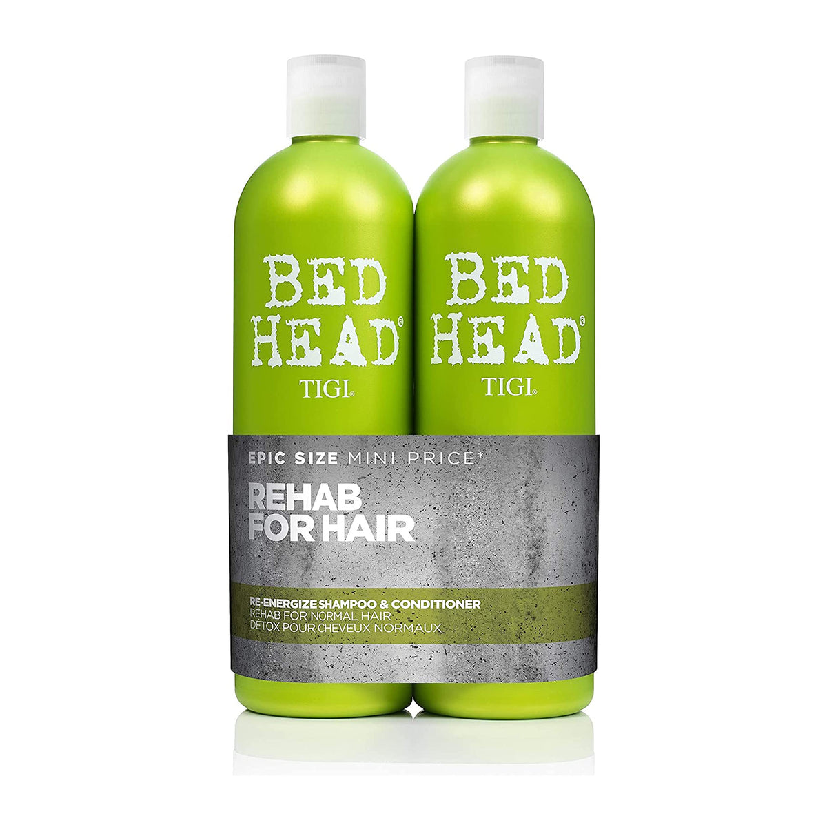 TIGI Bed Head front packaging showing bottles and product benefit