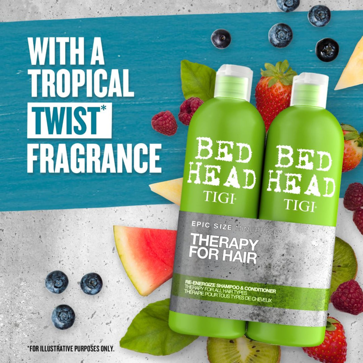 TIGI lifestyle image in bathroom demonstrating refreshed, shiny hair