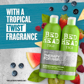TIGI lifestyle image in bathroom demonstrating refreshed, shiny hair
