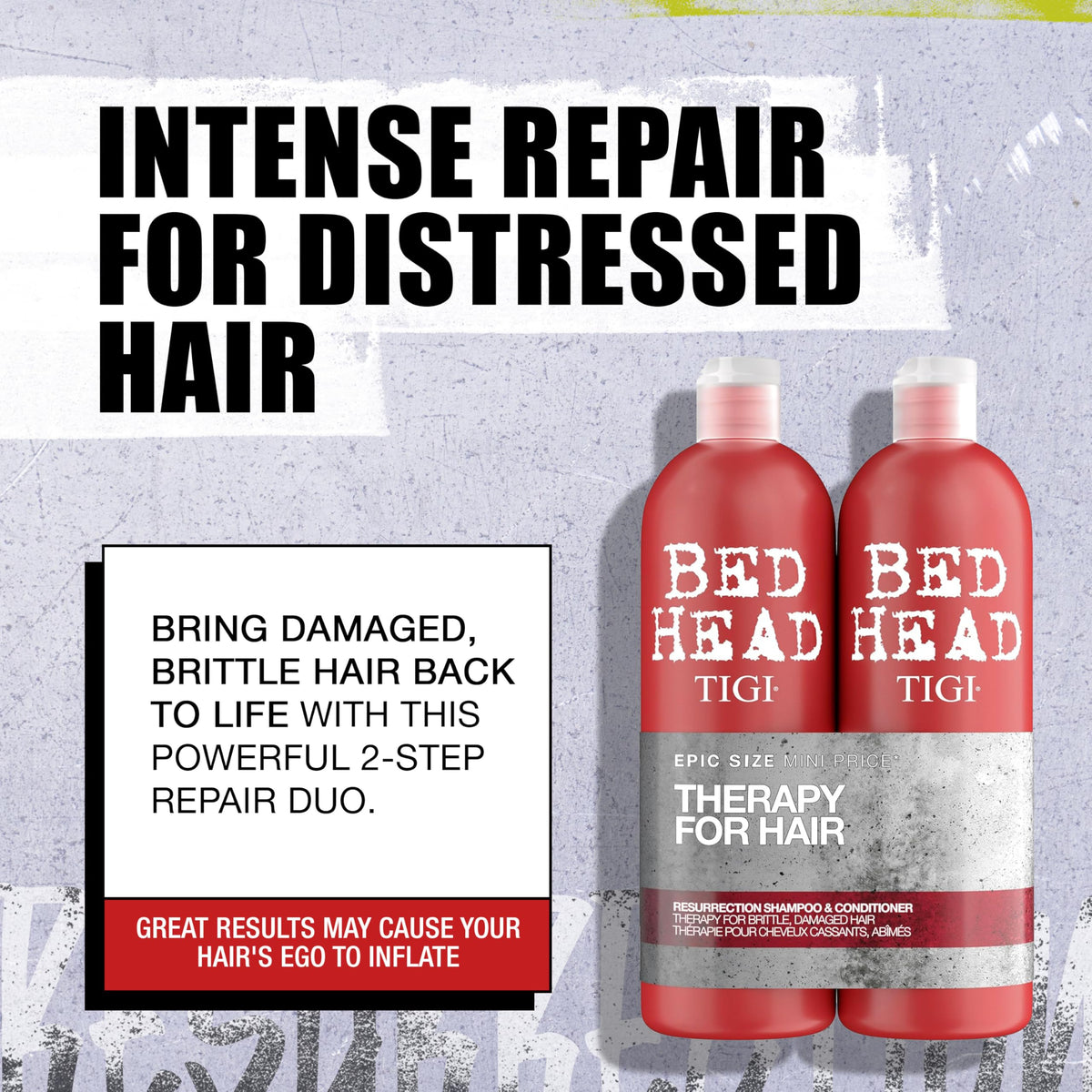 TIGI Bed Head back label close-up listing ingredients and directions