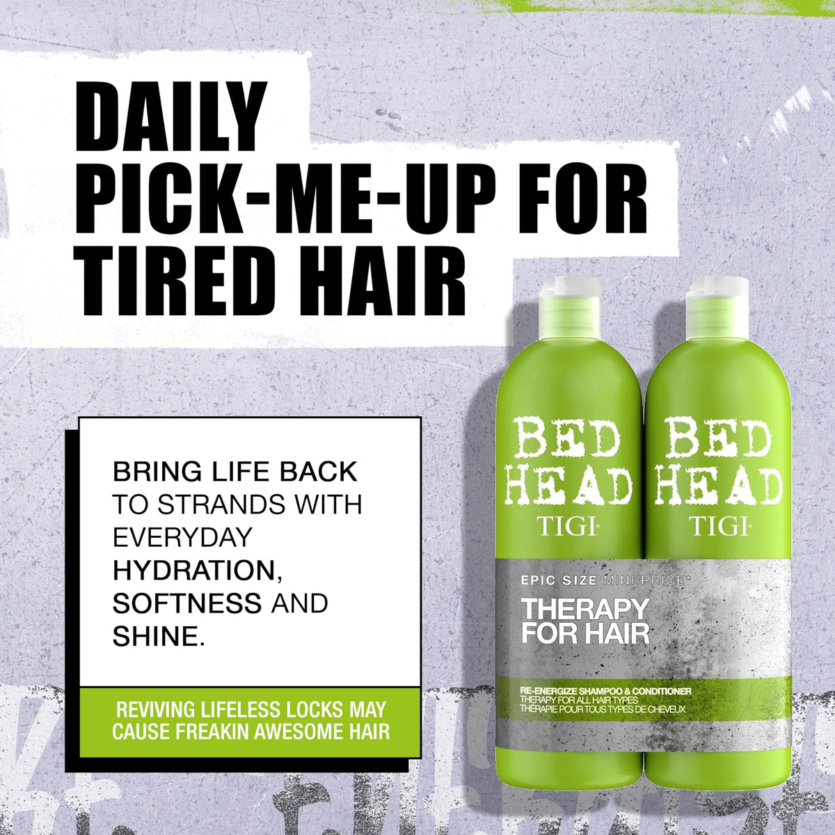 TIGI Bed Head shampoo pump and label detail for easy dispensing