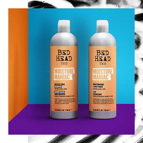 TIGI Bed Head bottles next to a ruler showing 25.36 fl oz scale
