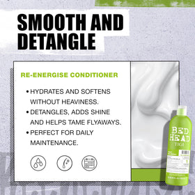TIGI Bed Head bottles next to hand showing 25.36 fl oz scale