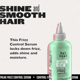 TIGI applying serum to hair mid-lengths demonstrating smoother, frizz-reduced finish