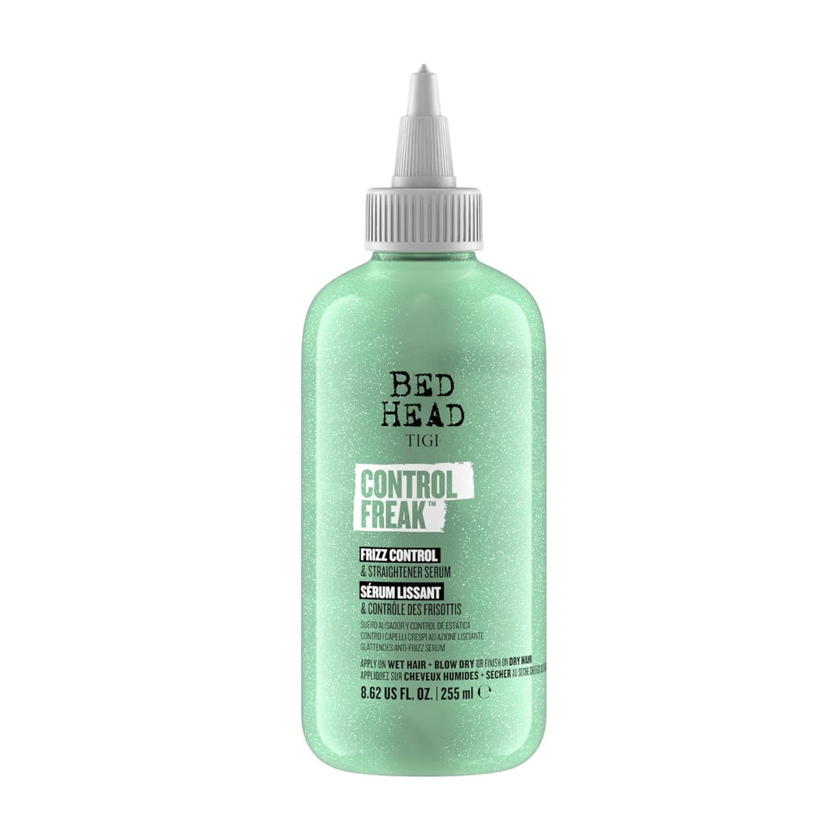 TIGI front bottle view showing label and size, highlights easy identification and benefit