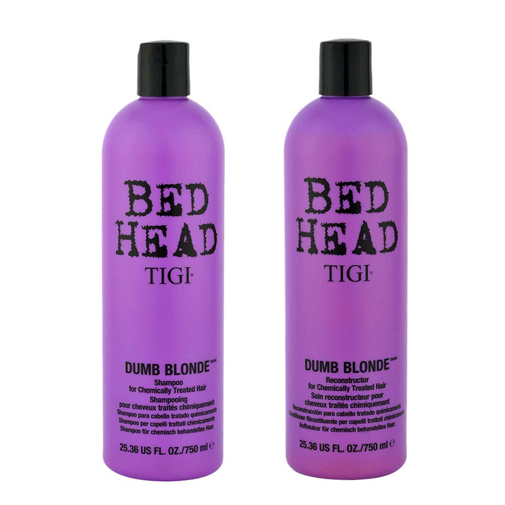 TIGI Dumb Blonde duo front packaging shows product sizes and brightening benefit