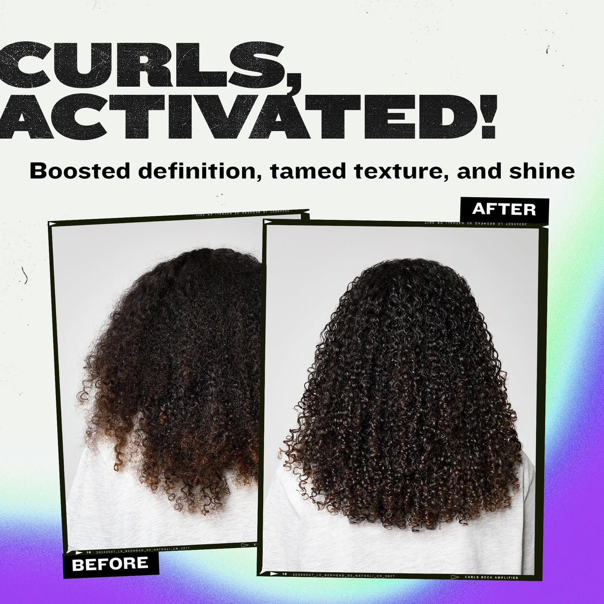 TIGI before and after on wavy hair showing improved definition