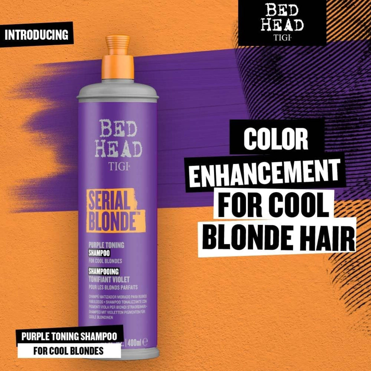 TIGI before and after comparison showing reduced brassiness