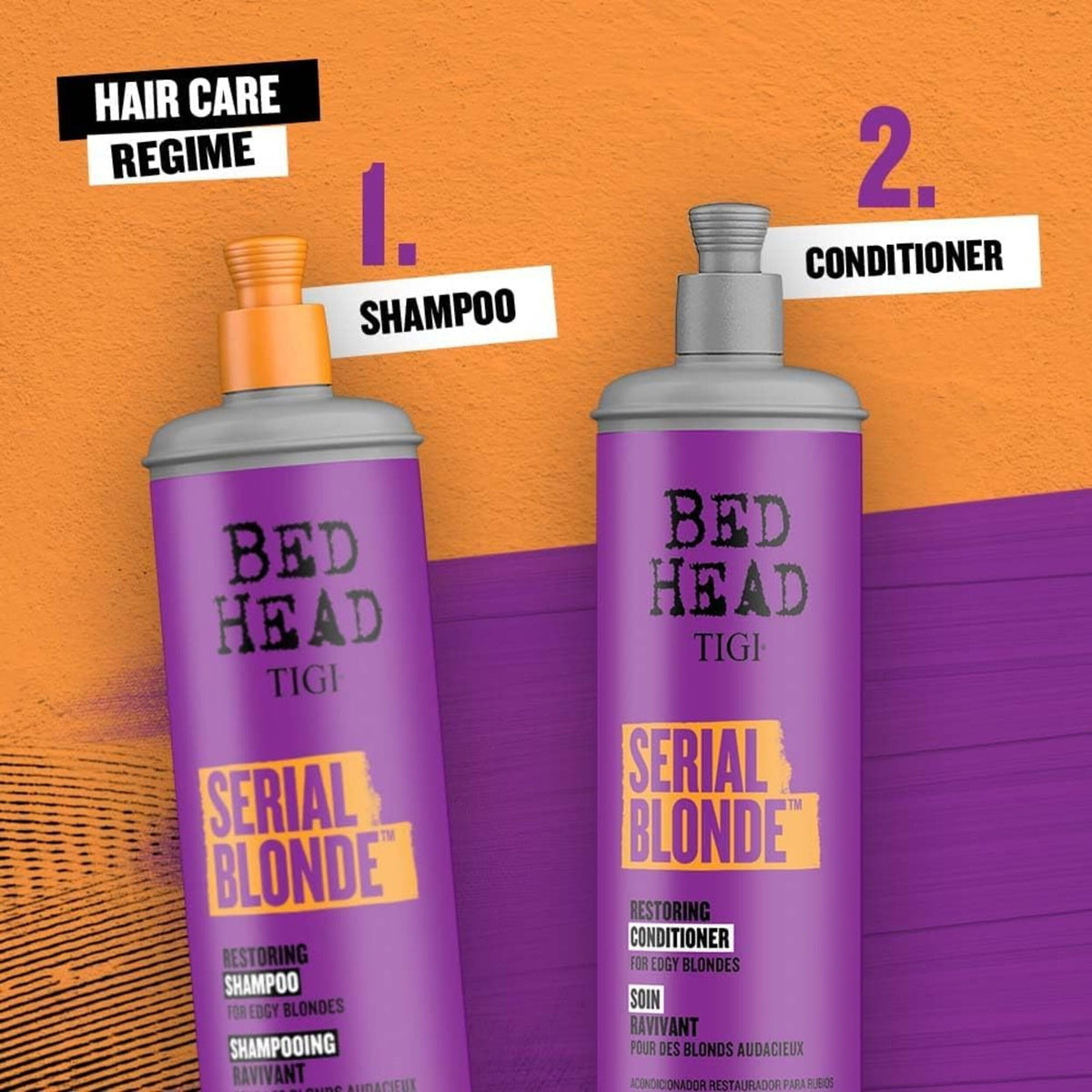 TIGI Serial Blonde next to ruler showing 13.53 fl oz size for value and long use