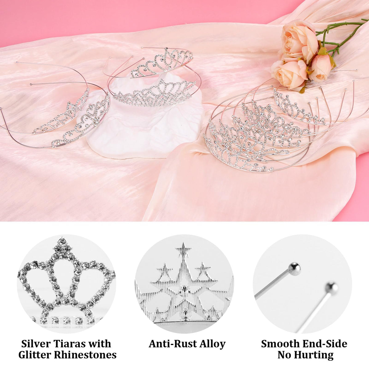Tihebax display of all twelve tiaras on a mannequin showing styling options