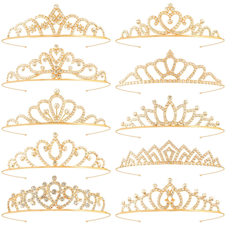 Tihebax front group view showing ten gold tiaras and variety, adds instant party coordination