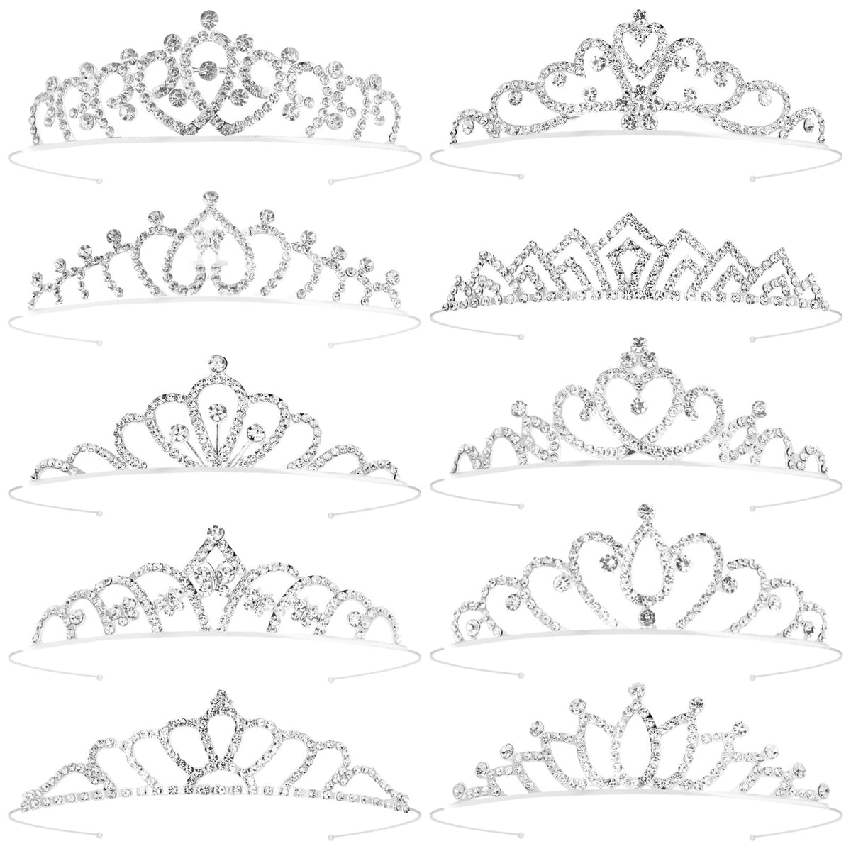 Tihebax front view of small silver tiara set showing elegant design and sparkle