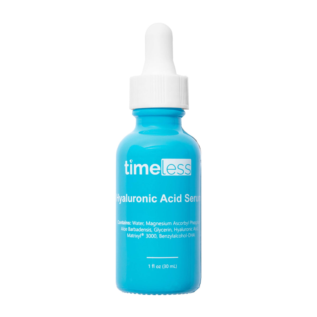 Timeless Skin Care front packaging showing 1 oz bottle and clean design benefit: informative