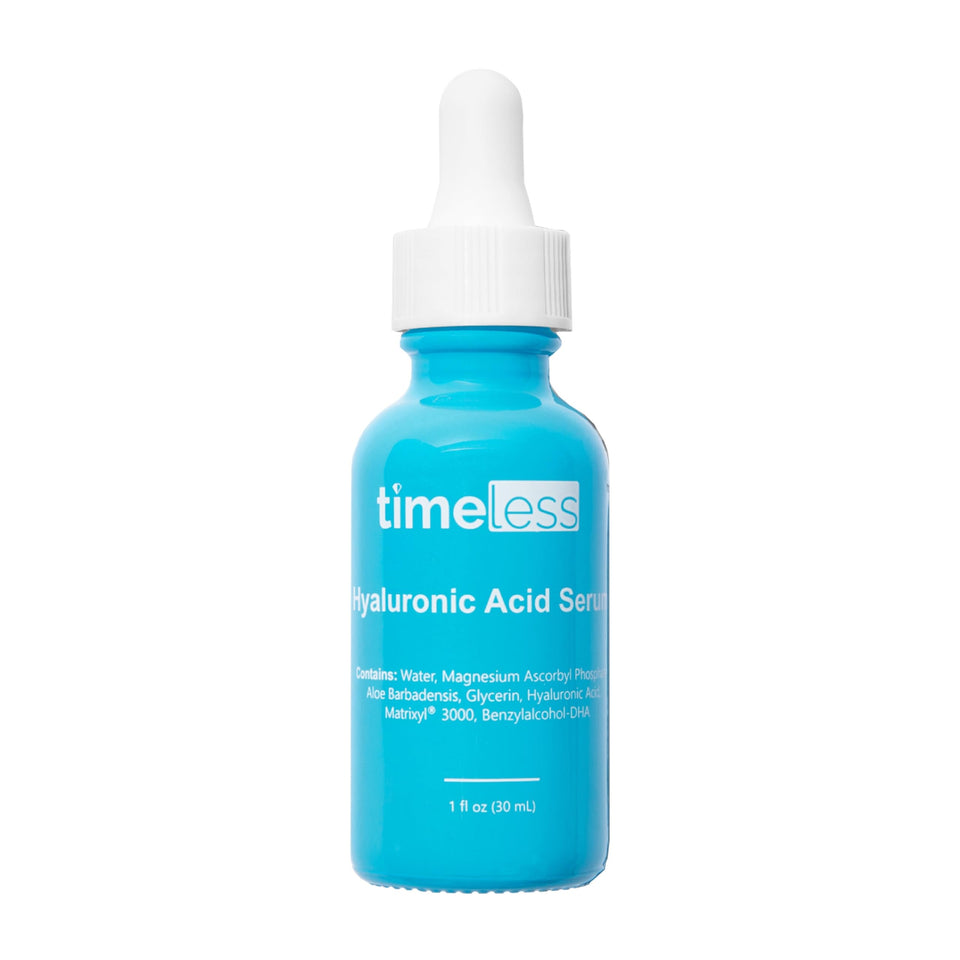 Timeless Skin Care front packaging showing 1 oz bottle and clean design benefit: informative