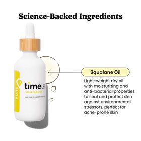 Timeless Skin Care dropper dispensing squalane oil showing precise application and minimal waste