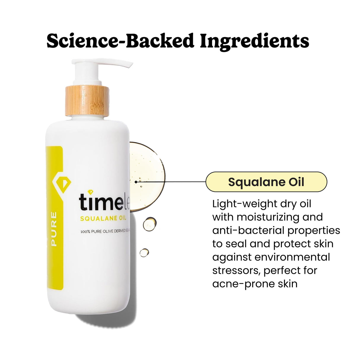 Timeless Skin Care dropper dispensing oil highlighting controlled application benefit