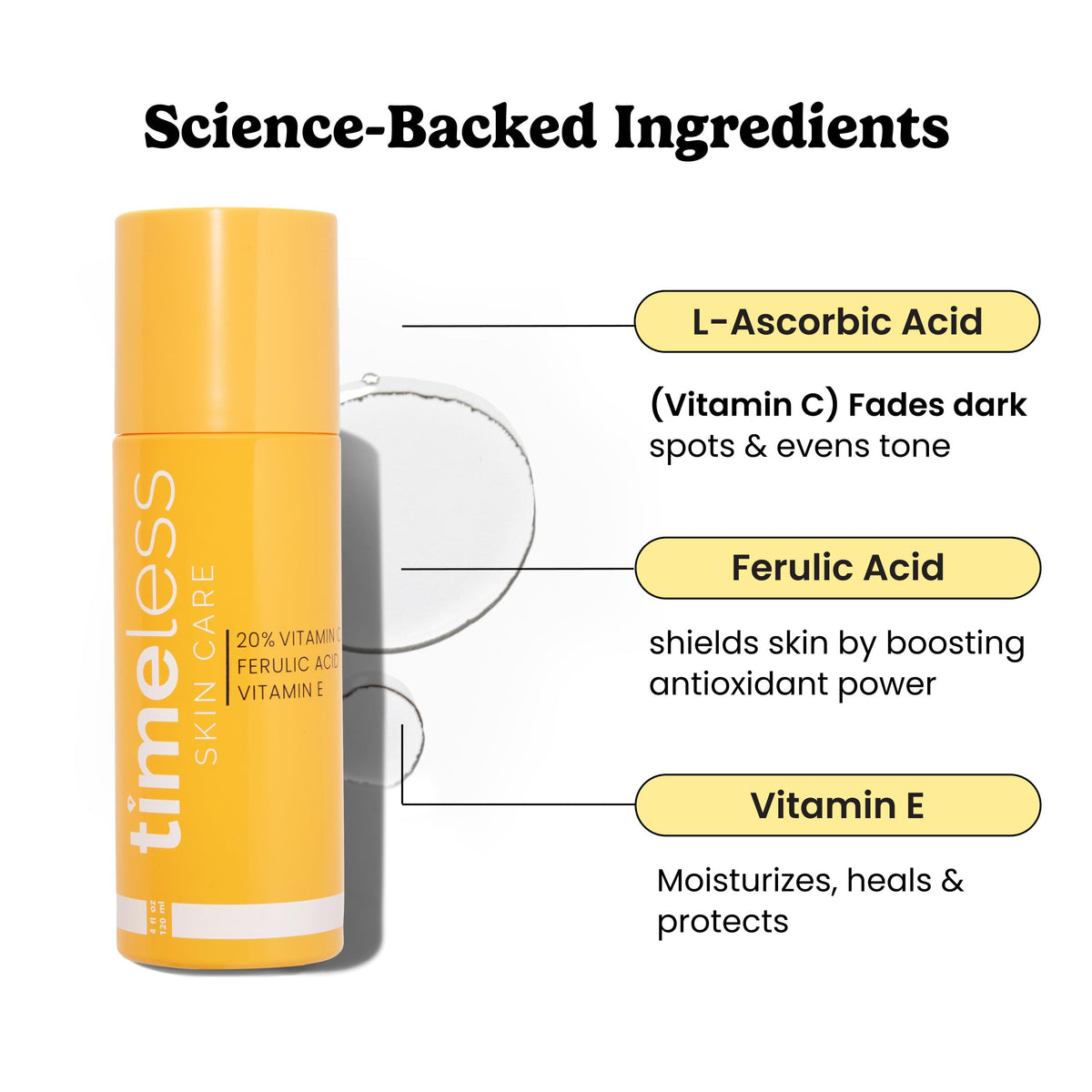 Timeless Skin Care pump and label close-up highlighting product information