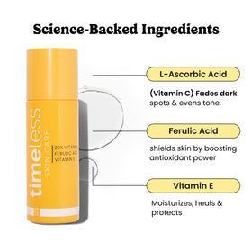 Timeless Skin Care pump and label close-up highlighting product information