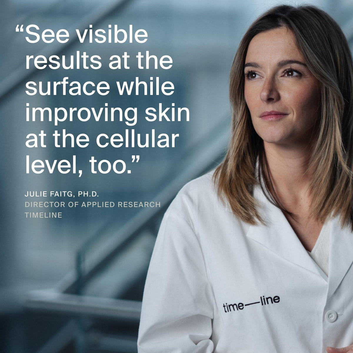 Timeline Mitopure displayed with SPF and moisturizer, suggests protective routine benefits