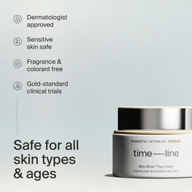 Timeline Mitopure cream next to ruler showing .67 fl oz compact size and portability
