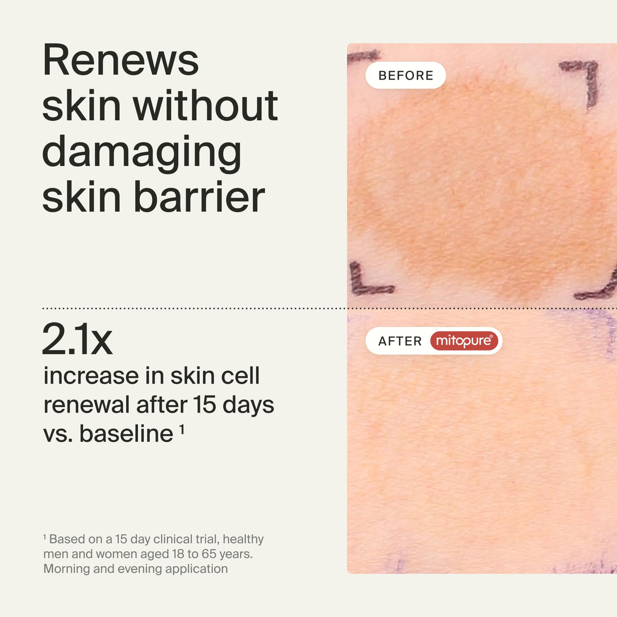 Timeline Mitopure ingredient panel close-up, emphasizes Mitopure and plant acids benefits