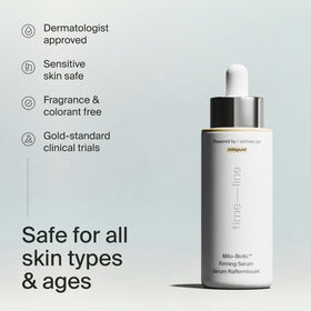Timeline 1 fl oz bottle next to common items illustrating compact size