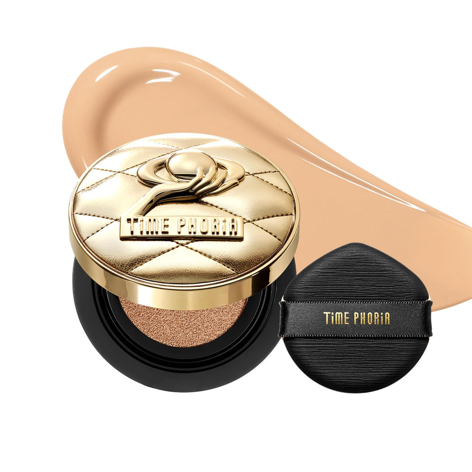 TIMEPHORIA compact front view showing elegant packaging and radiant finish benefit
