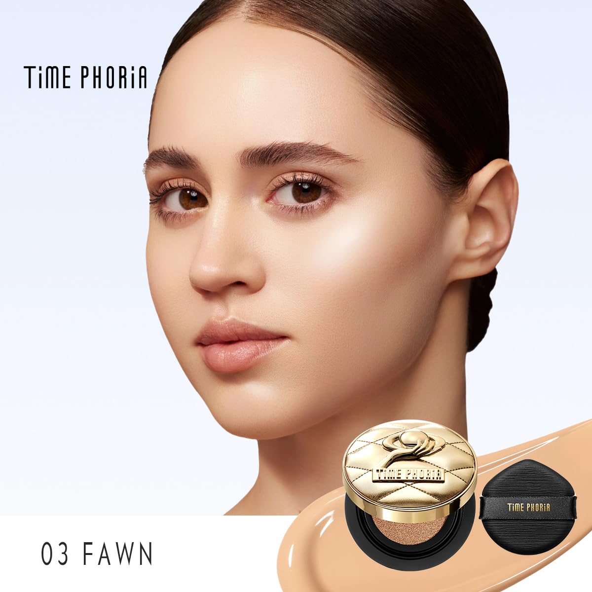 TIMEPHORIA open cushion pad close-up showing sponge texture and hygienic application benefit