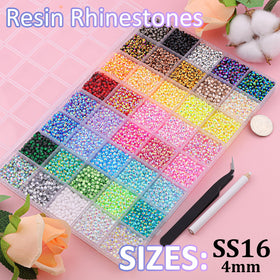 TINKRSTUFF top view of 40 compartments organizing mixed-color 4mm rhinestones for quick access