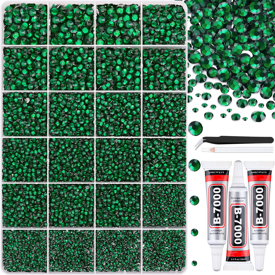 TINKRSTUFF front packaging showing emerald green rhinestones and tools, ideal for bulk crafting