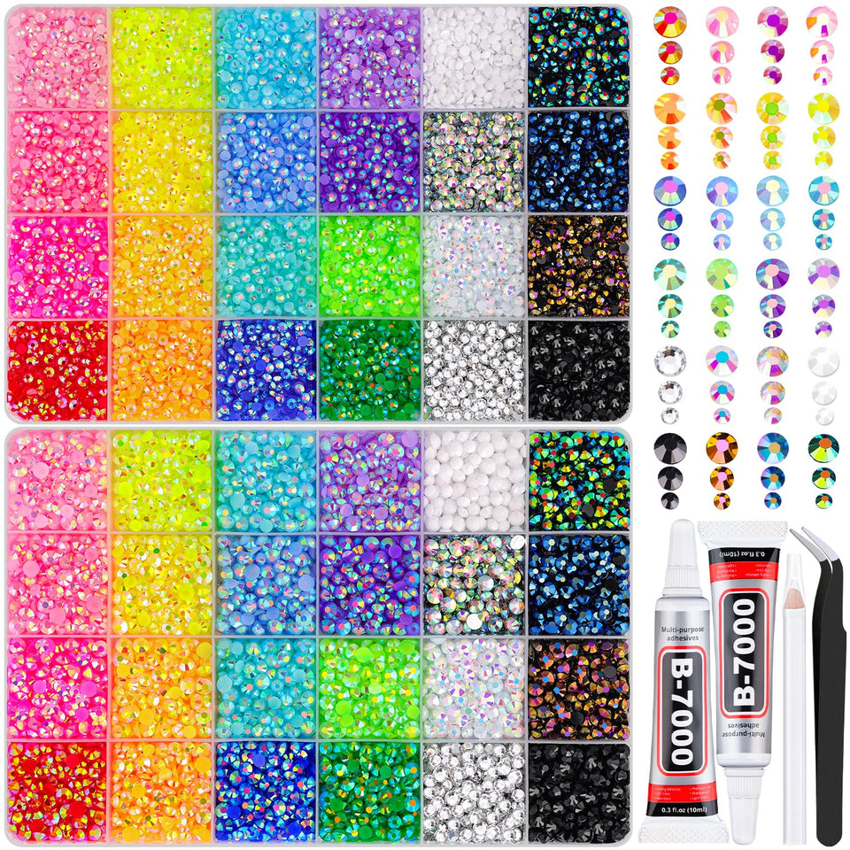 TINKRSTUFF front packaging showing boxes of multicolor rhinestones for easy storage