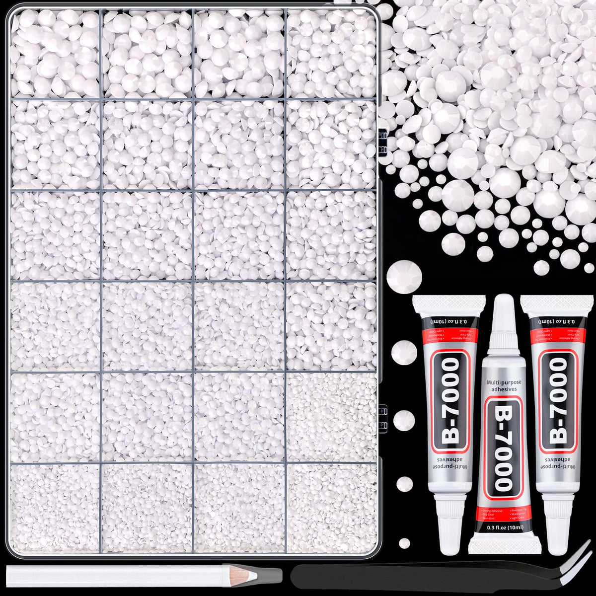 TINKRSTUFF front packaging showing full rhinestone kit and contents benefit: organized supply