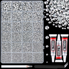TINKRSTUFF front packaging showing 25,000 silver rhinestones and included tools for easy starting
