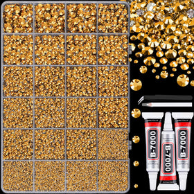 TINKRSTUFF gold rhinestones box front showing organized compartments and quantity benefit