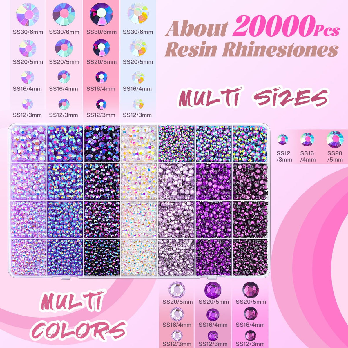 TINKRSTUFF organized 28-grid contents with assorted purple gems for easy selection