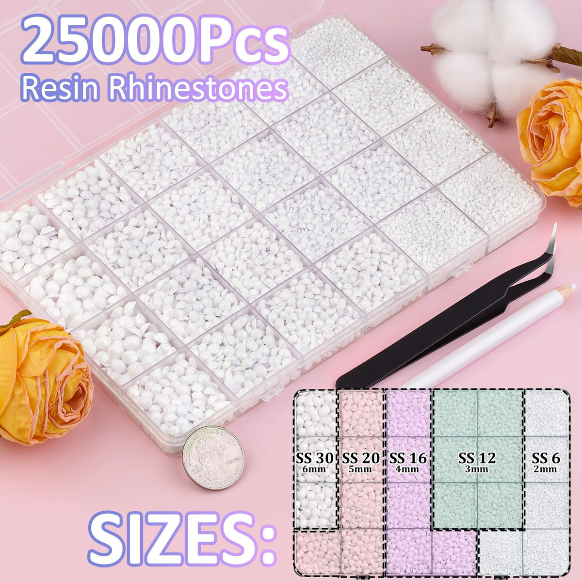 TINKRSTUFF 24-grid organizer open with sorted gems benefit: easy access to sizes