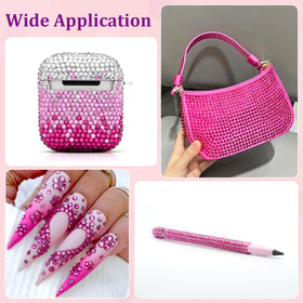 TINKRSTUFF hot pink rhinestones decorating a tumbler demonstrating secure adhesion and visual impact