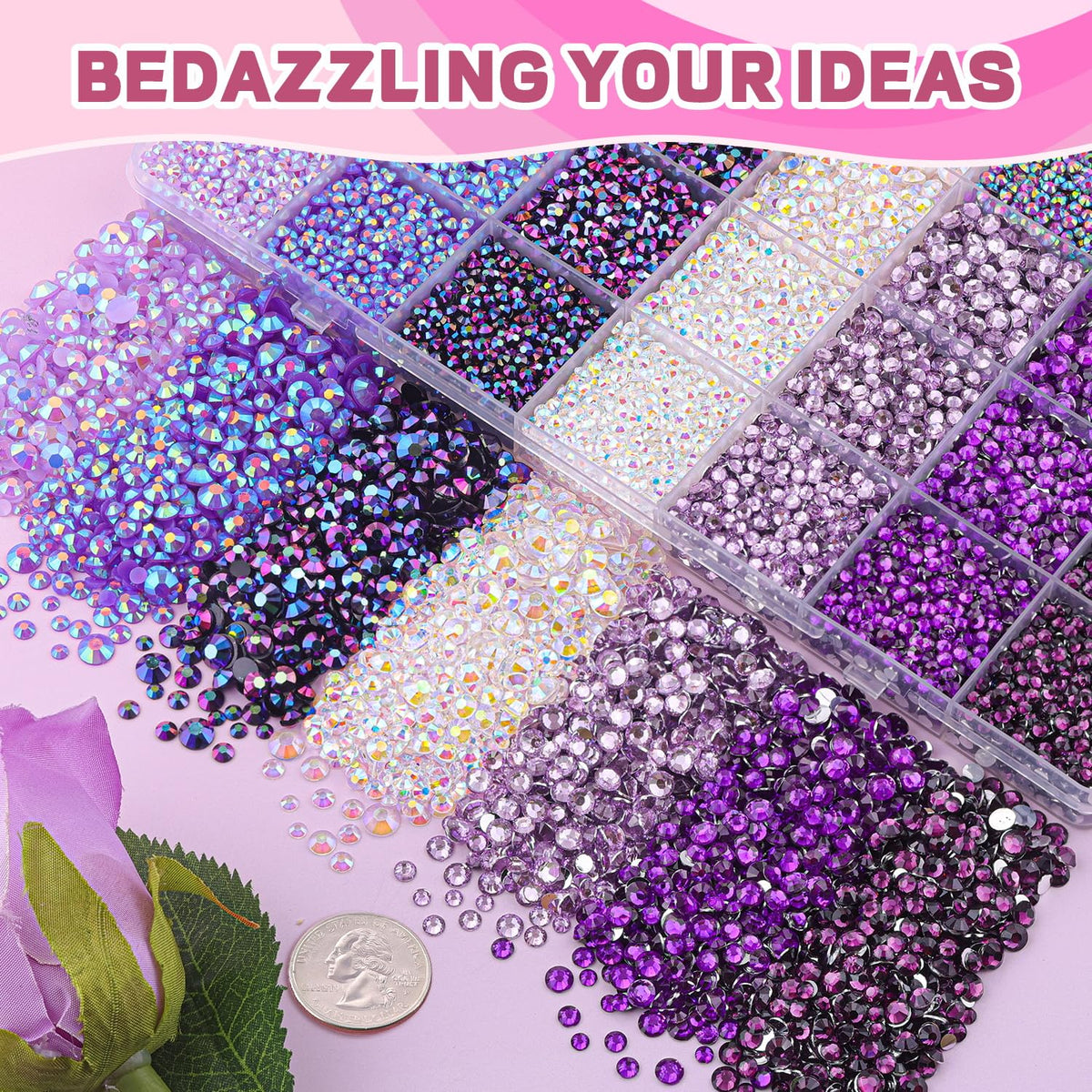 TINKRSTUFF hand holding mixed-size gems to show scale and generous quantity