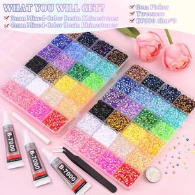 TINKRSTUFF open storage box with 24 grids displaying mixed-color rhinestones for easy access
