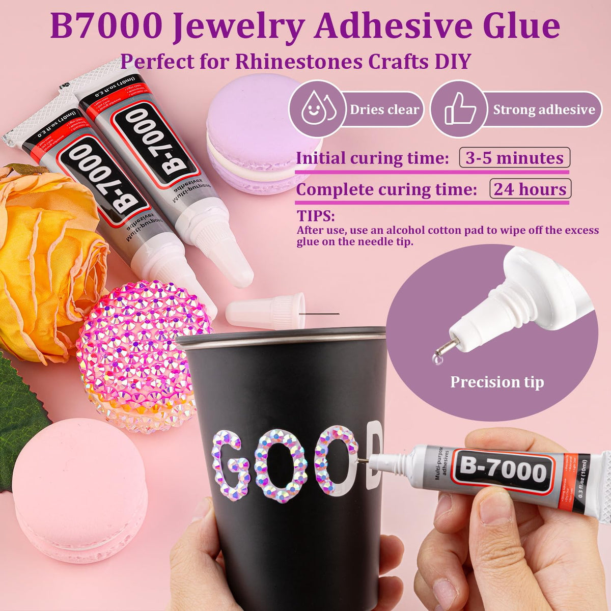 TINKRSTUFF decorated tumbler with lavender gems, demonstrates dazzling finished look