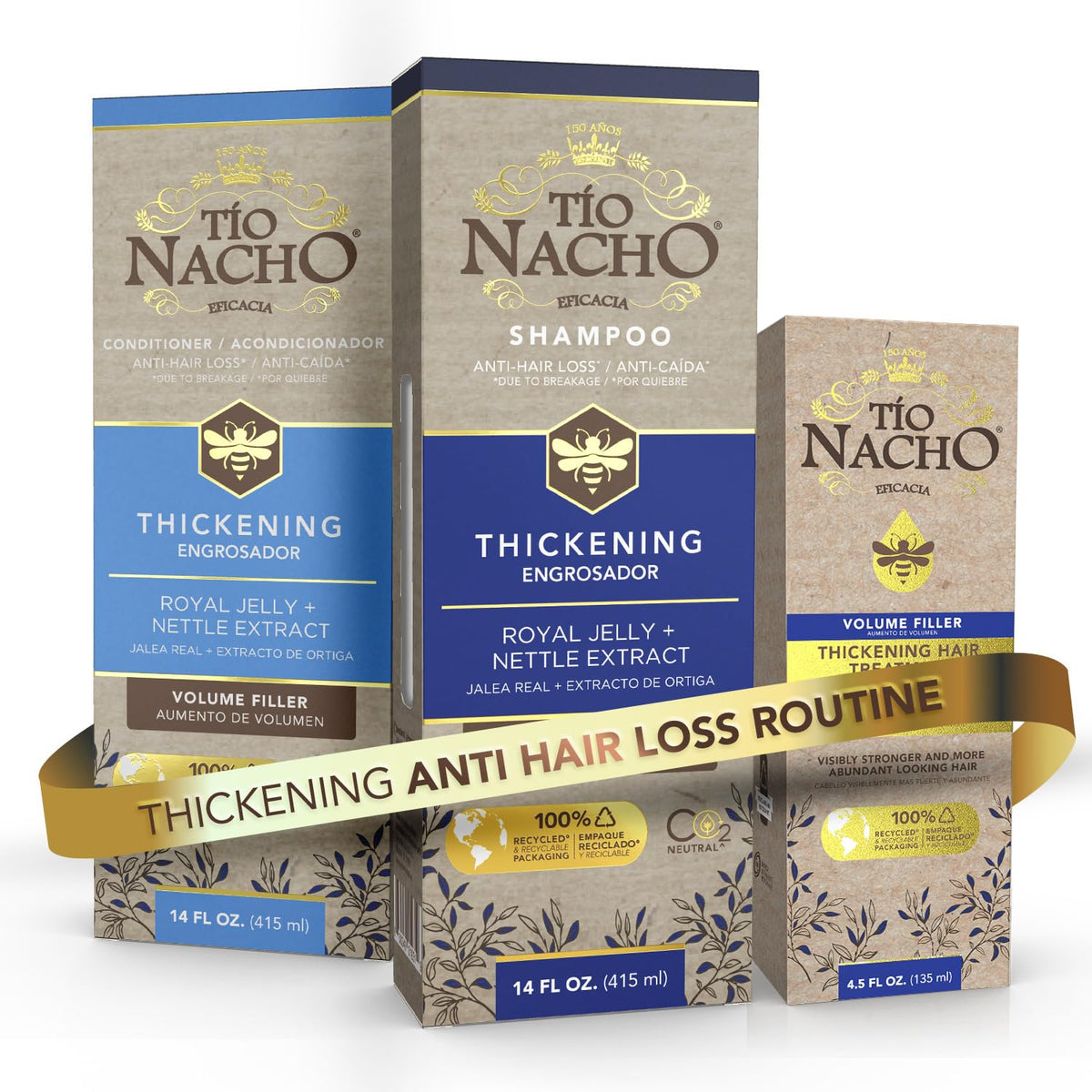 tio nacho front packaging set showing complete three-step kit for fuller hair