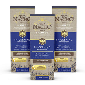 Tio Nacho front packaging showing three 14 fl oz bottles and volume benefit