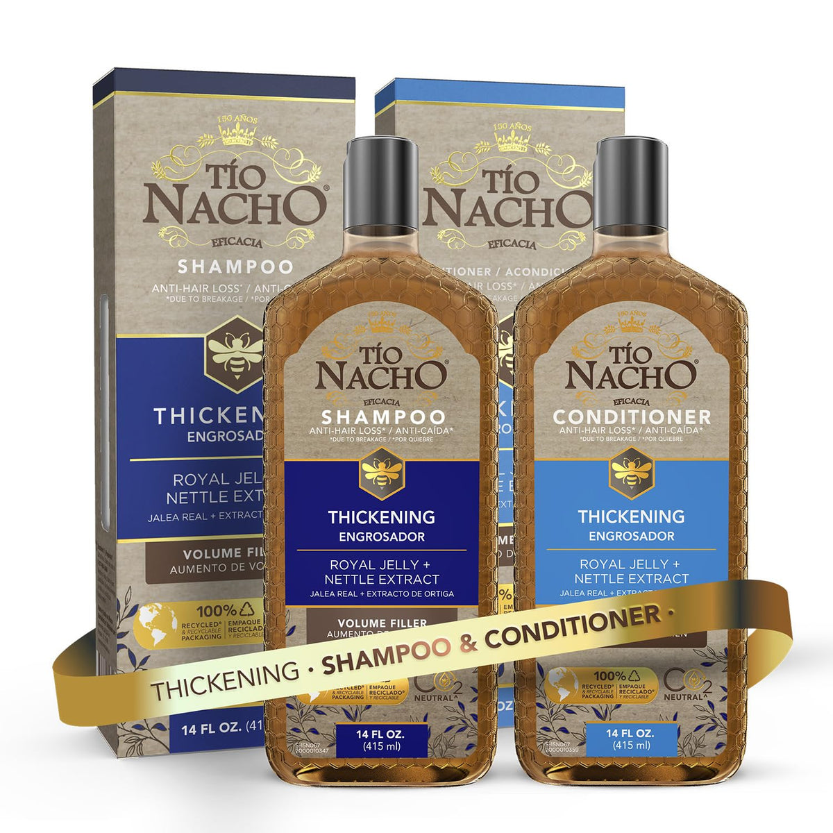 Tio Nacho front packaging showing volumizing shampoo and conditioner benefits