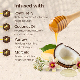 Close-up of organic coconut and royal jelly ingredients with natural nourishment benefit