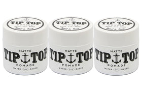 TipTop matte pomade front packaging showing three 4.25oz cans and brand clarity